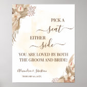 Floral Pick A Seat Beide Side Wedding Sign Poster (Voorkant)