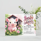 Floral Pig Farm Animals Baby shower Kaart (Staand voorkant)