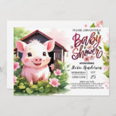 Floral Pig Farm Animals Baby shower Kaart (Voorkant / Achterkant)