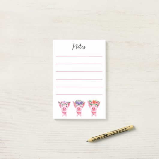 Floral Pigs Post-it Notes (Op bureau)