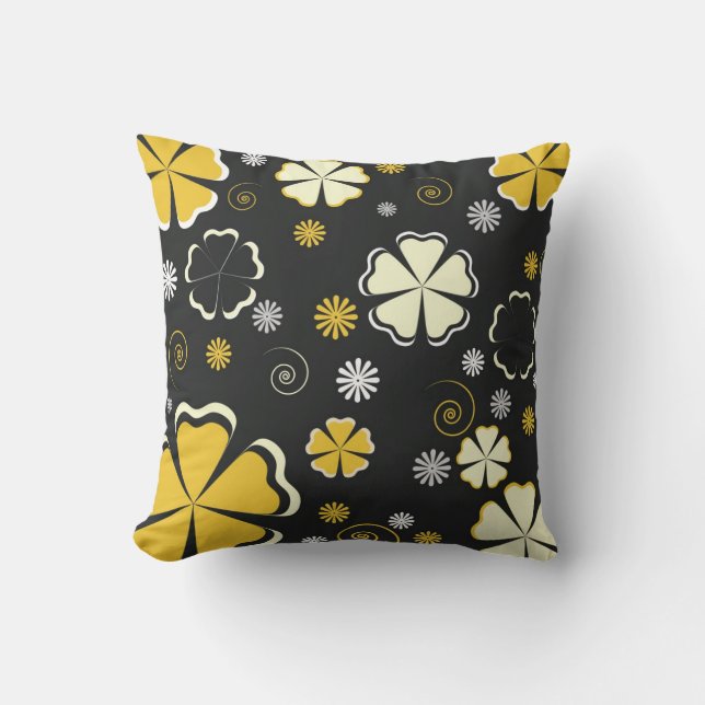 Floral Pillow, Black & Gold Cream Kussen (Voorkant)