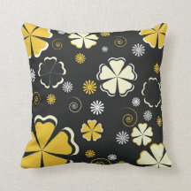 Floral Pillow, Black & Gold Cream