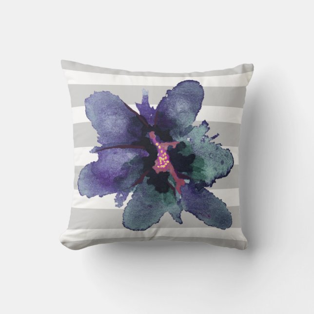 Floral Pillow, blauwgroen en grijze gestripte Wate Kussen (Voorkant)