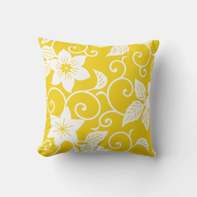 Floral Pillow - Lemon Yellow Pattern Kussen (Voorkant)