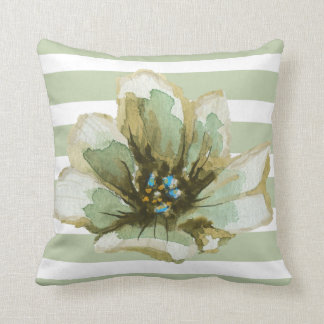 Floral Pillow, Waterverf met groene en grijze stre Kussen