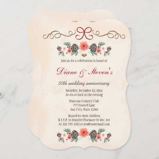  FLORAL PINE CONE CHRISTMAS JUBILEUM KAART (Voorkant / Achterkant)