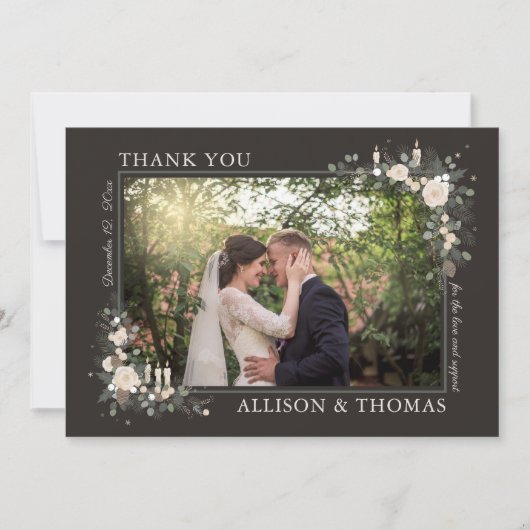 Floral Pine Holiday Winter Kersthuwelijk Bedankkaart (Voorkant)