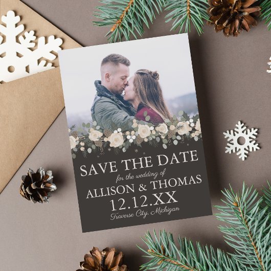 Floral Pine Holiday Winter Kersthuwelijk Save The Date