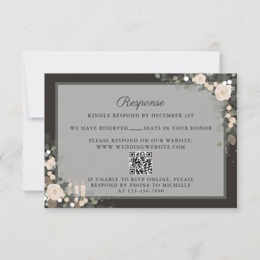 Floral Pine Holiday Winter Website Trouwen RSVP Kaartje (Voorkant)