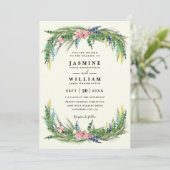 Floral Pine Rustic Country Elegant QR Code Wedding Kaart (Staand voorkant)