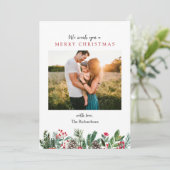 Floral Pine Twee foto Kerstmis vakantie Kaart (Staand voorkant)