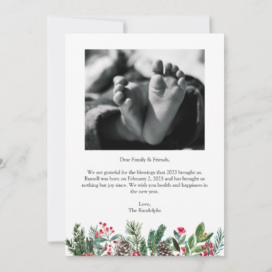 Floral Pine Twee foto Kerstmis vakantie Kaart (Achterkant)