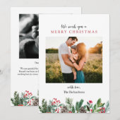 Floral Pine Twee foto Kerstmis vakantie Kaart (Voorkant / Achterkant)
