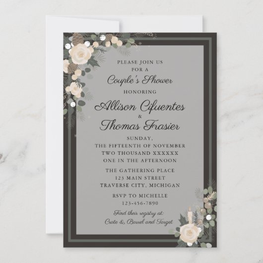 Floral Pine Vakantie Winter Couple's Douche Kaart (Voorkant)