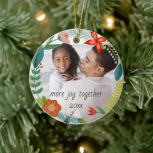 Floral & Pine Wreath   Volledige foto   Vakantie Keramisch Ornament