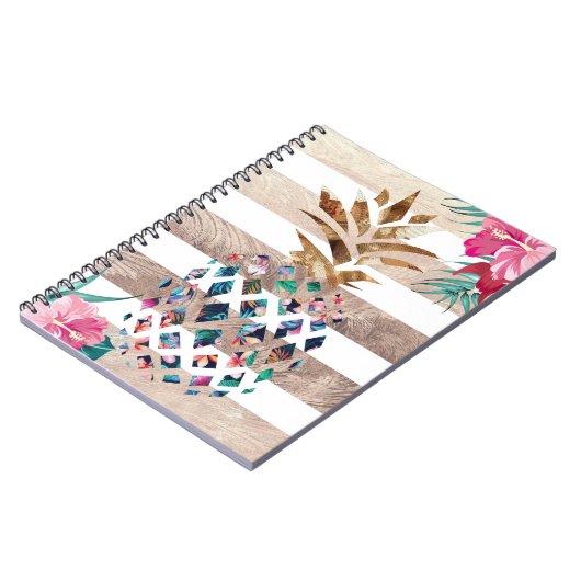 Floral Pineappel gestript Notitieboek (Linkerzijde)