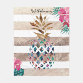 Floral Pineappelgoud gestript Fleece Deken (Voorkant)