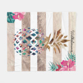 Floral Pineappelgoud gestript Fleece Deken (Voorkant (Horizontaal))