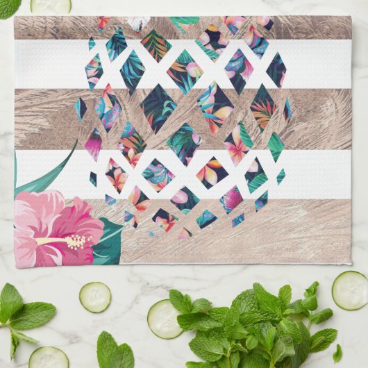 Floral Pineappelgoud gestript Theedoek (Gevouwen)