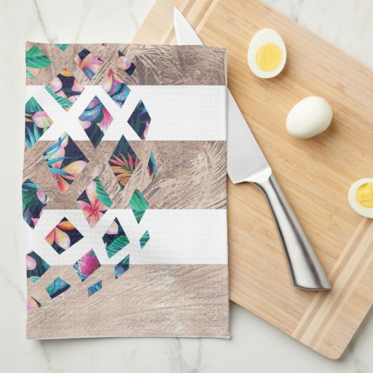 Floral Pineappelgoud gestript Theedoek (Quarter Fold)