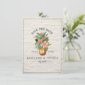 Floral Pineapple Brick Beach Photo Weddenschap Save The Date (Staand voorkant)
