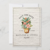 Floral Pineapple Brick Beach Photo Weddenschap Save The Date (Voorkant)