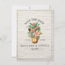 Floral Pineapple Brick Beach Photo Weddenschap Save The Date