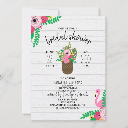 Floral Pineapple Flamingo Vrijgezellenfeest Kaart (Voorkant)