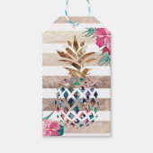 Floral Pineapple gestreepte monogram Cadeaulabel (Voorkant)