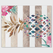 Floral Pineapple striped design Cadeaupapier (Vlak)