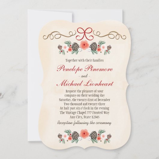 Floral Pinecone kerstbruiloft Kaart (Voorkant)