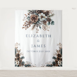 Floral Pinecone Trouwfeest Foto Booth Achtergrond Wandkleed