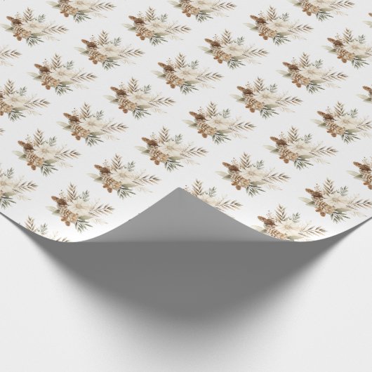 Floral Pinecone Watercolor Christmas  Cadeaupapier (Hoek)