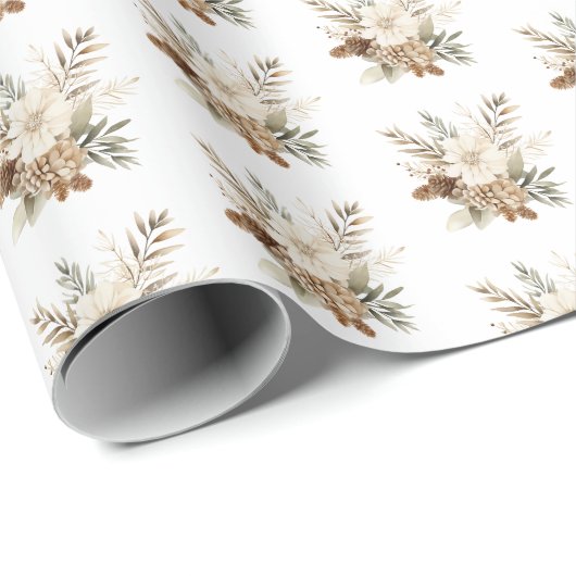 Floral Pinecone Watercolor Christmas  Cadeaupapier (Rol Hoek)