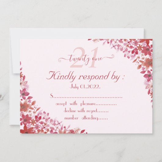 Floral Pink 21st Birthday Kaart (Voorkant)