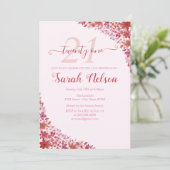 Floral Pink 21st Birthday Uitnodiging (Staand voorkant)