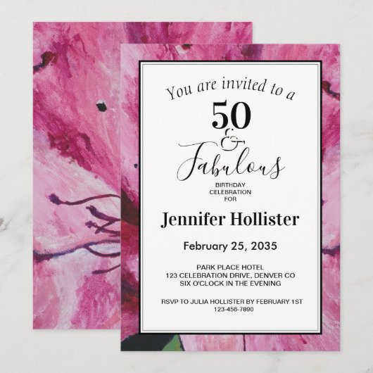 Floral Pink 50th Birthday Kaart (Voorkant / Achterkant)