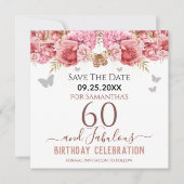 Floral Pink 60th Birthday Save the Date (Voorkant)