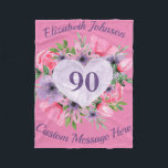 Floral Pink 90th Birthday Blanket for Women Fleece Deken<br><div class="desc">Op zoek naar een geweldig cadeau voor een 90-jarige vrouw? Hou haar warm en gezellig met deze mooie,  gepersonaliseerde 90ste verjaardagsdeken! Voeg haar naam toe boven het bloemhart,  en elke boodschap van je keuze eronder. Perfect cadeau van 90 jaar voor elke vrouw!</div>