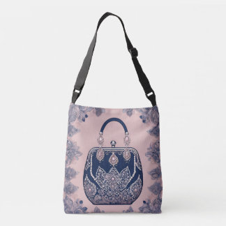 Floral pink and blue AI art  Crossbody Tas