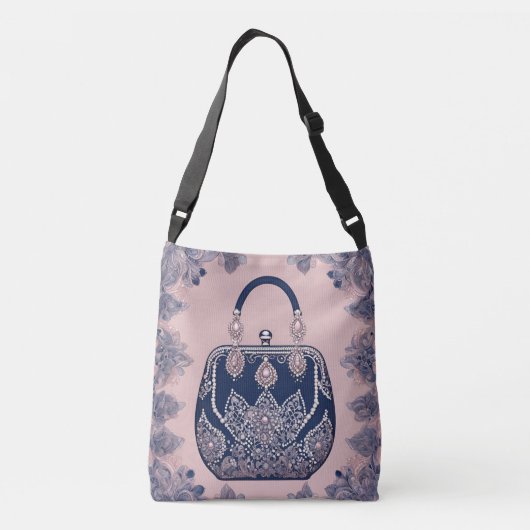 Floral pink and blue AI art Crossbody Tas (Achterkant)