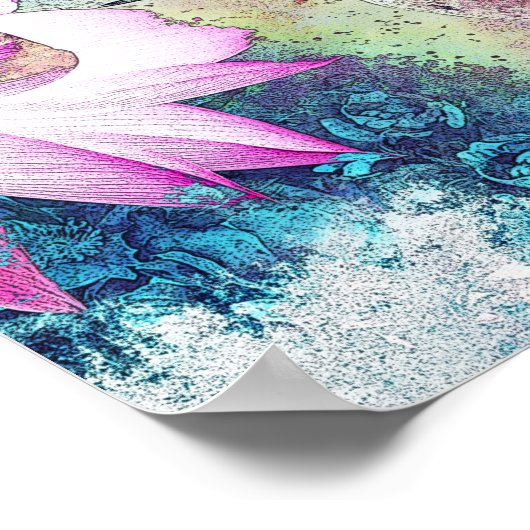 Floral Pink and Blue  Hummingbird Art Print (Hoek)