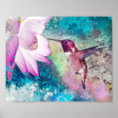 Floral Pink and Blue  Hummingbird Art Print (Voorkant)