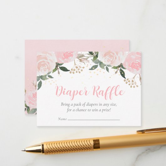 Floral Pink Baby shower Diaper Raffle Informatiekaartje (Voorkant / Achterkant in situ)