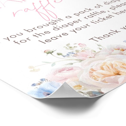Floral Pink Baby shower Diaper Raffle Poster (Hoek)