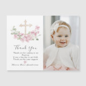 Floral Pink Baptism Cross Thank you Photo Magnet (Voorkant)