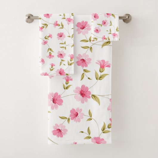 Floral Pink Bath Towelset Bad Handdoek (Insitu)