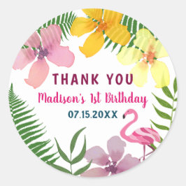 Floral Pink Birthday Bedankt Ronde Sticker