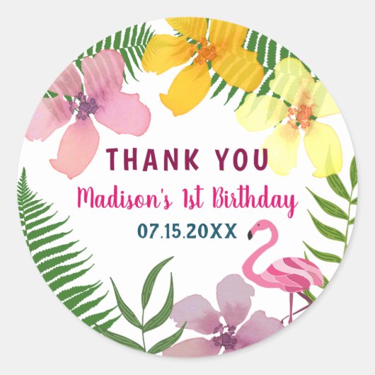 Floral Pink Birthday Bedankt Ronde Sticker (Voorkant)