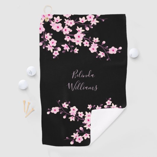 Floral Pink Black Cherry Blossom Monogram Golfhanddoek (Insitu)